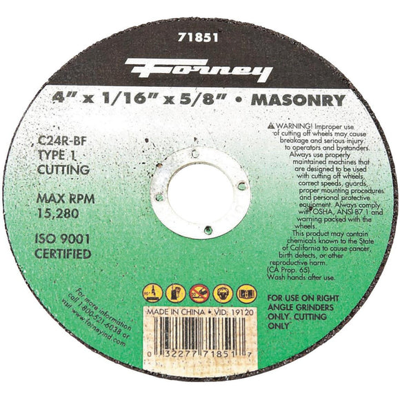 Forney Type 1 4 In. x 1/16 In. x 5/8 In. Masonry Cut-Off Wheel