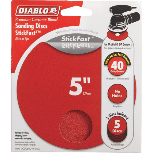 Diablo StickFast 5 In. 40 Grit Sanding Disc (5-Pack)