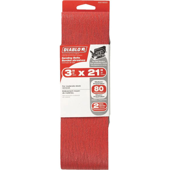 Diablo 3 In. x 21 In. 80 Grit General Purpose Sanding Belt (2-Pack)