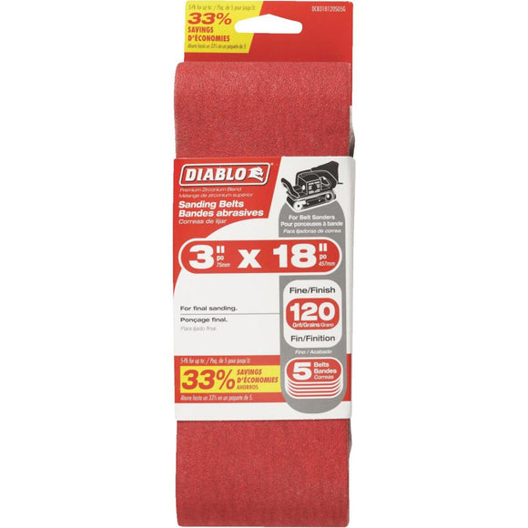 Diablo 3 In. x 18 In. 120 Grit General Purpose Sanding Belt (5-Pack)