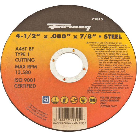 Forney Type 1 4-1/2 In. x .080 In. x 7/8 In. Steel Cut-Off Wheel